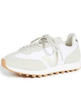 Veja Women's Rio Branco White and Light Beige Retro Runner Sneakers